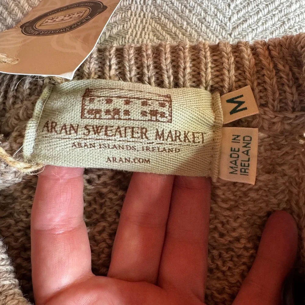 Aran Sweater Market Merino Wool Cable Knit Beige Cardigan Mens Medium Ireland